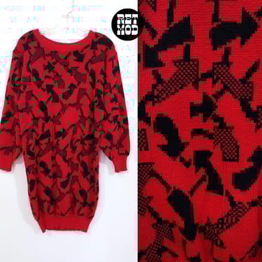 Sassy Vintage 80s 90s Red Black Arrow Patterned Sweater Dress 