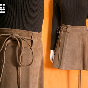 Lovely Vintage 70s Brown Suede Wrap Skirt 