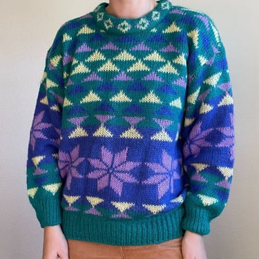 Vintage Womens 80s Gallagher Mohair Blend Snowflake Christmas Theme Sweater Sz L 