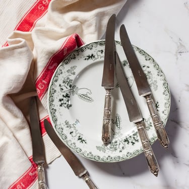 set of 5 antique french silver plate "paris" knives