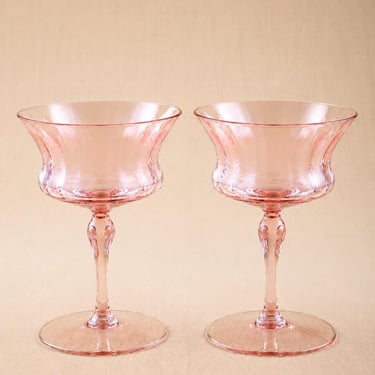 Vintage Pink Depression Style Coupe Glasses Set of 2 | 3 Girls