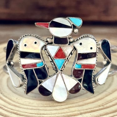 B&C SHACK Zuni Thunderbird Inlay Sterling Silver Cuff 22g | Pearl, Jet, Turquoise, Coral, Native American Jewelry,  Indigenous, Southwestern 