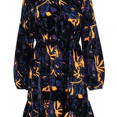 Max & Co. - Black, Navy, Yellow, & Purple Print Velvet Dress Sz 4