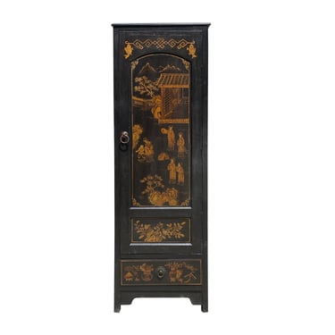 Distressed Black Rough Marks Moon Face Armoire Storage Cabinet ws4546S
