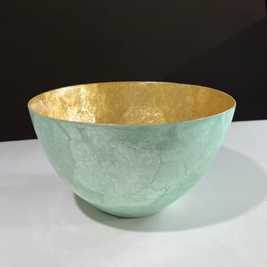 Contemporary Modern Natural Luminescent Capiz Shell “Verde” Serveware Serving Bowl 