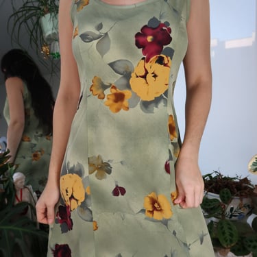 Vintage 90s Olive Floral Mini Dress