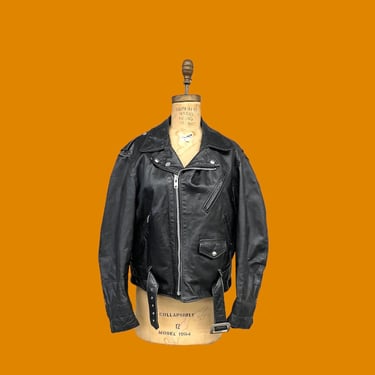 Vintage Leather Jacket Retro 1980s Perfecto by Schott + NYC + Genuine Leather + Motorcycle + Black + Size 46 + Cold Weather + Mens Apparel 