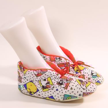 1980s 1990s Novelty Looney Toons Bugs Bunny Tweety Unisex Quilted Slippers -Size 8-9 