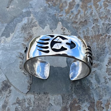 Mitchell Sockyma ~ Vintage Hopi Sterling Silver Overlay Bear Paw Cuff Bracelet 