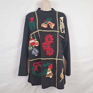 Vintage 90s Christmas Applique Sweater 