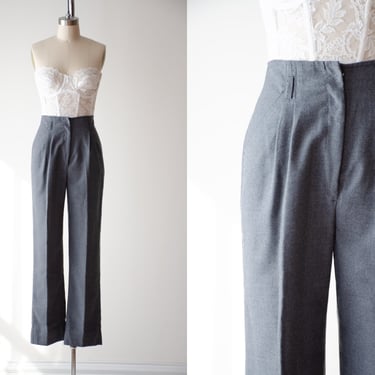 high waisted pants | 70s 80s vintage light gray dark academia style straight leg pleated trousers 