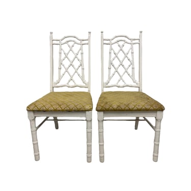 Set of 2 Vintage Faux Bamboo Dining Chairs Project - Hollywood Regency Fretwork Palm Beach Coastal Furniture 