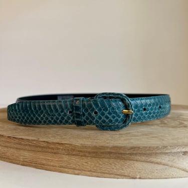 Vintage 90s Honors Blue Genuine Snake Skin Skinny Belt - Small 