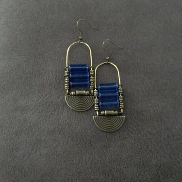 Bronze and glass earrings, periwinkle 