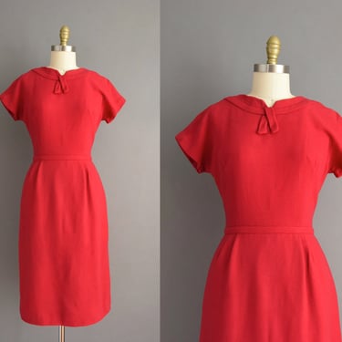 vintage 1950s dress | Cozy Fuchsia Wool Blend Pencil Skirt Dress | Medium | 50s vintage dress 