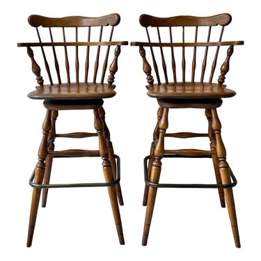 Ethan Allen Early American Swivel Windsor Barstools - a Pair 
