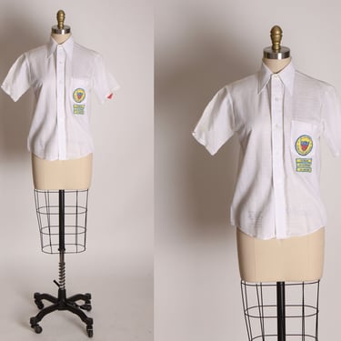 1950s 1960s White Button Down Jr Olympic Archer Shirt by Van Heusen -S 