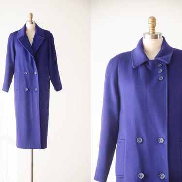 purple wool coat | 80s 90s vintage dark blue purple academia style long heavy coat 