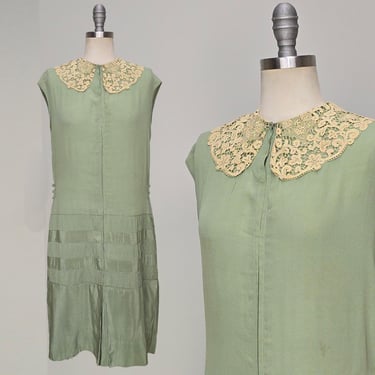 Authentic 1920s Dress / Green 1920s Dress / Antique Dress / Green Flapper Dress / Silk Dress / Size Medium 