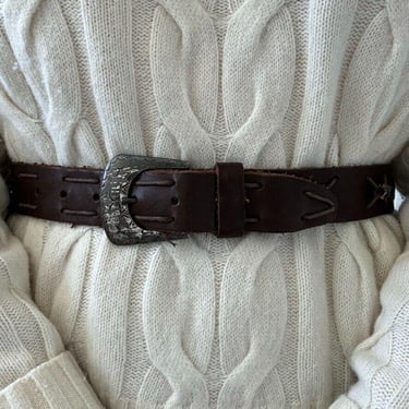 Vintage Express Dark Brown 100% Leather Studded Hippie Belt Made in Italy Sz M 