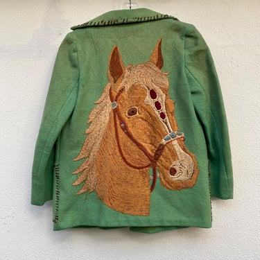 1950's Felt Jacket with Horse Embroidery / Cowboy Boots Jacket / Western Wear / Stagewear / Country Western Felted Wool Tourist Jacket 