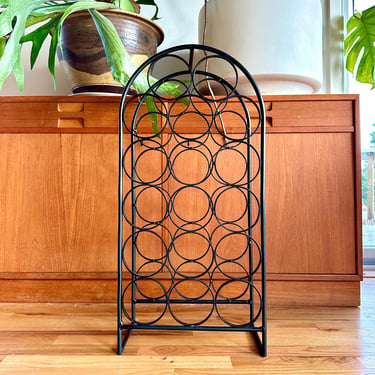 Midcentury Arthur Umanoff wrought iron wine rack / MCM 17-bottle wine storage / Shaver Howard Raymor 