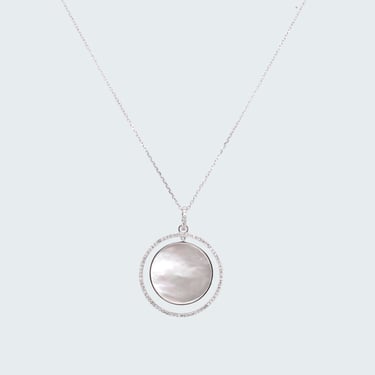 Mother of Pearl Diamond Disc Necklace