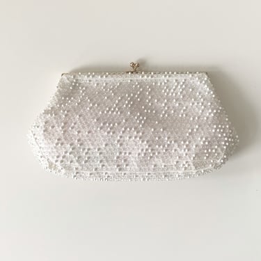 White Crystal Beaded Clutch