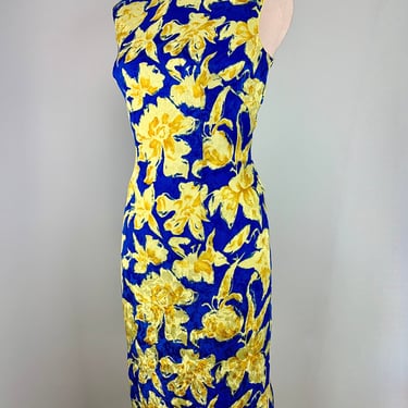 Vintage Cheongsam Dress - Silk Jacquard Floral in Vivid Colors - Silk Lined - Hand Sewn Details - Side Zipper & Snap Closures - Size Medium 