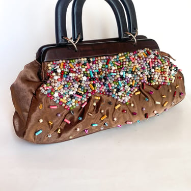 Y2K Brown Embellished Confetti Handbag