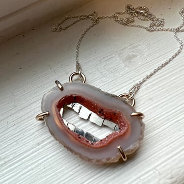 Red Agate Teeth Pendant Dentist Jewelry Weird and Unique Handmade Crystal Pendant 