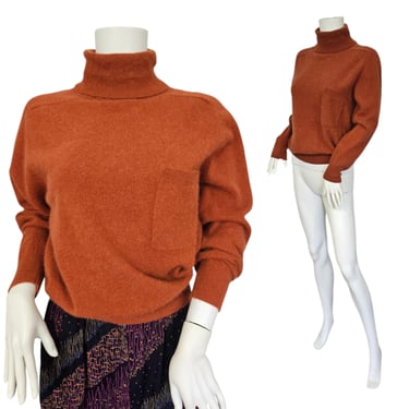 Courtney Rhodes 1980's Rust Angora Lambswool Pullover Sweater Turtle Neck I Sz Med 