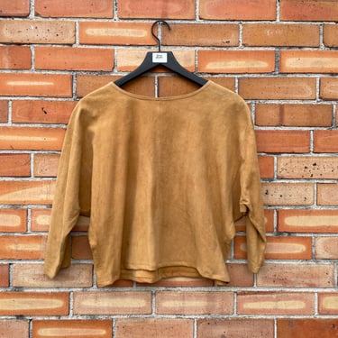 vintage 80s/90s brown lamb suede leather cropped blouse / m medium 