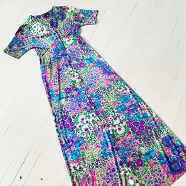 1970s Floral Maxi Dress / Nightgown 