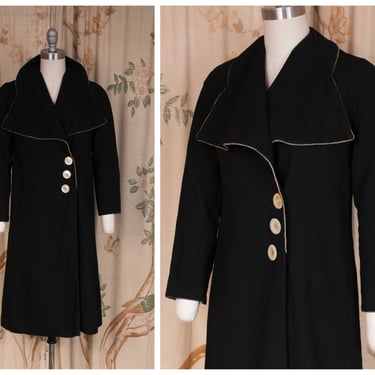 1930s Coat - The Amelia Coat -  Gorgeous Vintage Late 20s, Early 30s Stunning Art Deco Wool Coat with Pintucks and Bold Lining 
