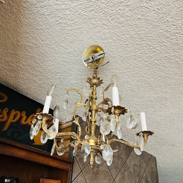 Antique Chandelier Ornate Arms Hollywood Regency Crystals 