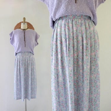 rose cottage skirt 28-36 - vintage womens 90s y2k cute blue floral sweet cottagecore skirt 