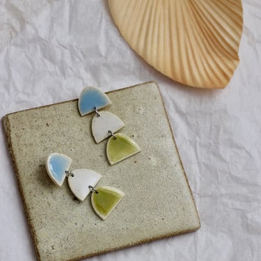 Multicolor Blue Green Dangle Statement Earrings / Cute Boho Polymer Clay Earrings 