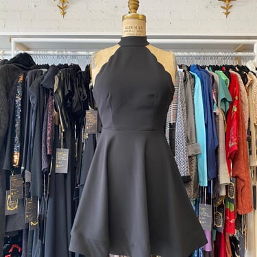 vintage y2k backless black mini dress x-small halter mock neck scalloped jersey 