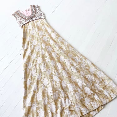 1960s Beaded Brocade Maxi Gown 