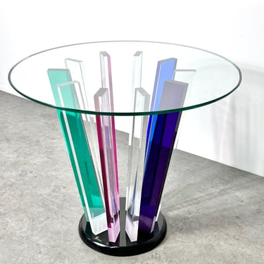 Vintage Post Modern Lucite and Glass Rainbow Prism Side Table by Shlomi Haziza 1990s 