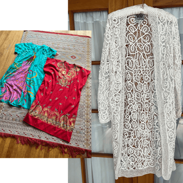 2 caftans & lace duster