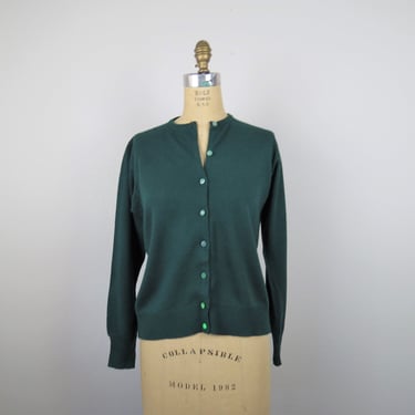 Vintage 1950s wool cardigan sweater, Kandel, forest green, size medium, large 