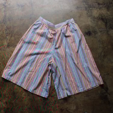 Vintage Cullotes / Striped Multi Colored Wide Leg Shorts / Women's 2X Large 