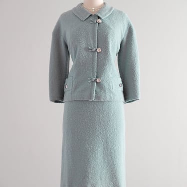 Vintage 1960's Powder Blue Boucle Knit Suit Set by Cisa / SM