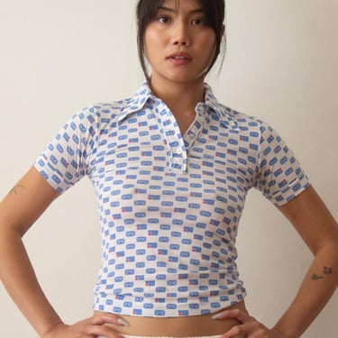 1970s Envelope Print Lightweight Polo 