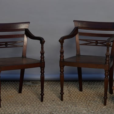 Elegant Pair of Plank Seated Teak Raffles Chairs from Batavia