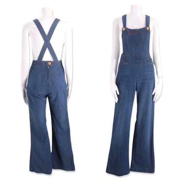 70s LANDLUBBER denim bell bottom overalls 27, vintage 1970s jeans jumpsuit, 70s flares, 70s bells pants S/M sz 6 