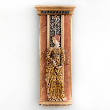 Vintage Original Florentine Lady Renaissance Inspired Bas-Relief Sculpture Florence Italy 1980s 