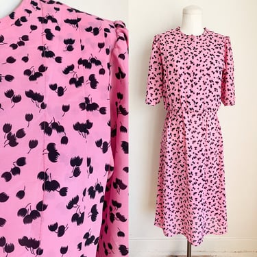 Vintage 1980s Pink Tulip Patterned Dress / S/M 
